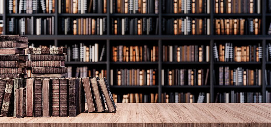 Bookshelves in the library